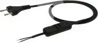 Elgotech Power Cord with Switch and Flat Plug H03VVH2-F 2x0.5mm² 2m Black