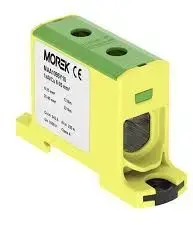MOREK OTL95 Terminal Block for AL/CU Conductors 6-95mm2, 1-Pole, 2-Hole, DIN Rail TS35, Yellow-Green