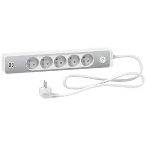 Schneider Electric Odace strāvas pagarinātājs ar pārsprieguma aizsardzību, 5 kontaktligzdas, 1.5 m, sudraba