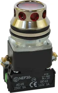 Promet W0-NEF30-KL XY C 30mm Illuminated Push Button, Red, 1NO+1NC, Momentary