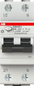 ABB DSH201 C32 AC30 Residual Current Circuit Breaker with Overcurrent Protection 1P+N 32A 6kA 30mA AC