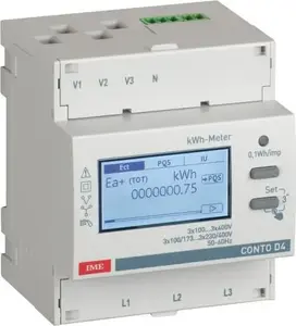 IME CE4TBDTMID trīsfāžu elektroenerģijas skaitītājs, MID sertificēts, mērījumi ar strāvas transformatoriem 5A, RS485, 2 tarifi, 4 moduļi