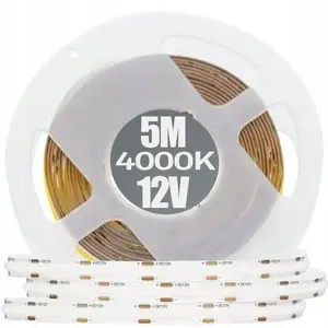 GTV COB LED Strip 12V, 480 LEDs/m, 10W/m, 8mm, Neutral White, 5m