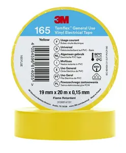 3M Temflex 165 PVC Electrical Tape, 19 mm x 20.12 m, Yellow