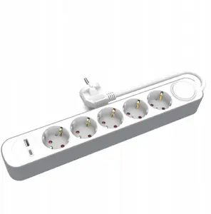 Сетевой удлинитель Plastrol PS-570SWS, 5 розеток Schuko, 1x USB-A, 1x USB-C, кабель 1.5 м, выключатель