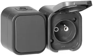 ORNO OR-OE-7807/G Surface Mounted Single-Pole Switch with 2P+Z Socket, IP54, Grey