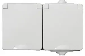 Kanlux TEKNO IP65 Double Power Socket, French Type with Protective Shutters, Surface Mounted, Grey