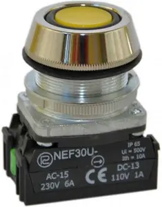 Promet W0-NEF30-UK XY G Control Pushbutton 30mm Yellow 1NO 1NC Spring Return