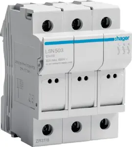 Модульный держатель предохранителей Hager LSN503 3P 32A 690V для предохранителей 10x38 мм