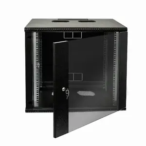 Настенный телекоммуникационный шкаф Sabaj 19 дюймов 9U, глубина 600 мм, стеклянная дверь, открывающиеся боковые панели, RAL 9005
