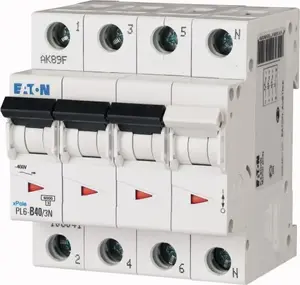 Eaton PL6-D40/3N automātiskais slēdzis, 3P+N, 40A, 6kA, D raksturlīkne