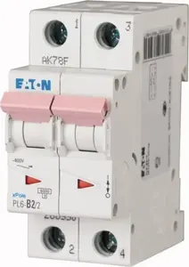 Автоматический выключатель Eaton PL6-D2/2, 2 полюса, характеристика D, 2А, 6кА