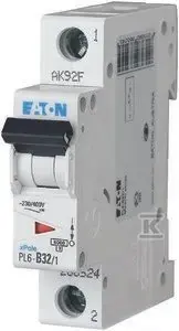 Автоматический выключатель Eaton PL6-D32/1, 1-полюсный, характеристика D, 32А, 6кА