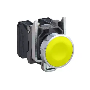 Schneider Electric XB4BA51 Pushbutton Switch, Yellow, Metal Housing