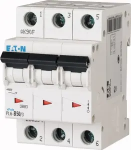 Автоматический выключатель Eaton PL6-C50/3, 3-полюсный, характеристика C, 50А, 6кА