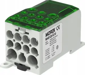 MOREK OJL280A Distribution Block, 1000V, 1x35-120mm² Input, 11 Outputs, Green