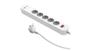 Сетевой фильтр Düwi SQUALL на 5 розеток с быстрой зарядкой PD20, 2x USB (A+C) и выключателем, 1.4 м, белый