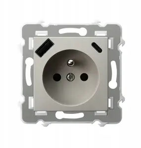 Ospel SZAFIR Single Socket with Earthing, Shutter, and USB A+C Charger, Cashmere Beige
