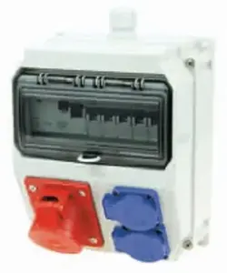 PCE LUBLIN Stationary Distribution Board 16A 5-pin with 4x 16A Circuit Breakers and 4x Schuko Sockets IP54