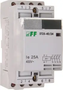 F&F Modular Contactor ST25-40-24V, 25A, 4 Normally Open Contacts, 24V AC Coil
