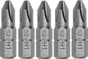 Крестовые биты Högert Technik PH1 25 мм, сталь S2, 5 штук