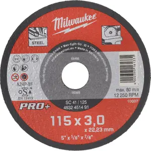 MILWAUKEE PRO+ plakans metāla griezējdisks 115x3x22.2mm