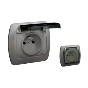 Розетка электрическая Kontakt-Simon Akord AGZ1BE/26A с заземлением и крышкой, IP44, 16А, 250В, металлизированный алюминий