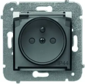 ELEKTROPLAST Carla Single Socket with Grounding IP44, Transparent Flap and Shutters, White