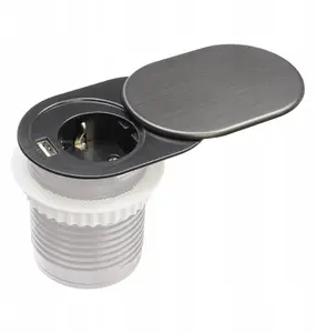 Plastrol GMZ-2 Recessed Furniture Socket with 1 Schuko Outlet and 1 USB-A Port