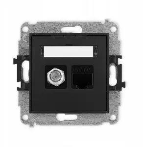 Антенная розетка Karlik ICON типа F (SAT) и компьютерная розетка RJ45 категории 6, матовый черный