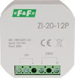 FF ZI-20-12P iebūvējams impulsu barošanas bloks 180-264V AC, izeja 12V DC 1.6A 20W