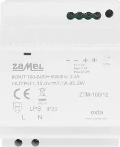 Импульсный блок питания Zamel ZTM-100/12, 100 Вт, 12 В пост. тока, для установки на DIN-рейку
