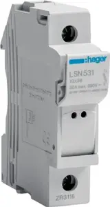 Hager LSN531 Modular Fuse Holder with Indicator, 1P, 32A, 690V, for 10x38mm Fuses