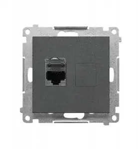 Компьютерная розетка Kontakt-Simon Simon 55 RJ45 категории 6, экранированная с пылезащитной шторкой, графитовый матовый