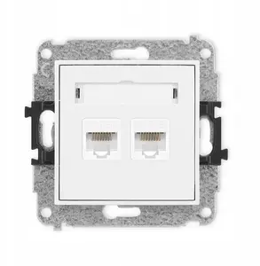 Механизм двойной компьютерной розетки Karlik ICON 2xRJ45, кат. 5e, 8-контактный, белый