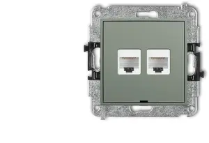 Механизм двойной компьютерной розетки Karlik MINI 2xRJ45 кат. 5e 8-контактный шалфей
