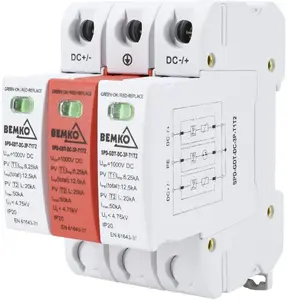 BEMKO A52-SPD-GDT-DC-3P-T1T2 Surge Protection Device 3P 1000V DC 12.5kA Class T1+T2 with Gas Discharge Tube