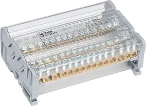 MOREK MOBLOCK 4-Pole Distribution Block 125A, 2x35mm2 + 2x25mm2 + 11x6mm2, TS35 Rail Mount