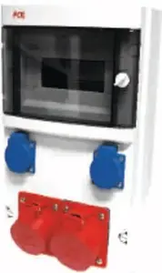PCE STAR Stationary Distribution Board 32A/5P 16A/5P with 2 Schuko Sockets IP44
