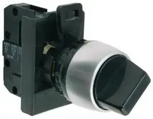 Spamel ST22-P3.CZ-20. 3-Position Selector Switch, I-0-II, 2NO, Black, Nickel-Plated Ring