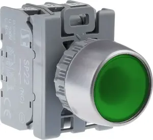 Spamel ST22-KLZ-11-230-LEDAC 22mm Green Illuminated Push Button with 1NO 1NC Contacts and Spring Return