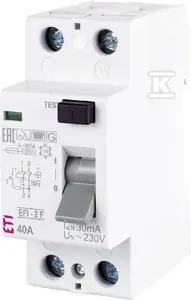 Дифференциальный выключатель Eti-Polam EFI-2 F 2P 40A 30мА тип F