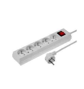 Velstro PS-570WS pagarinātājs ar slēdzi, 5 kontaktligzdas, 10A, 5m, 3x1mm² kabelis, balts