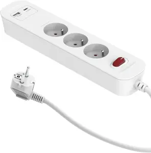 Сетевой удлинитель Düwi SQUALL на 3 розетки с выключателем и 2x USB (A+C) PD20 для быстрой зарядки, 1.4м, белый