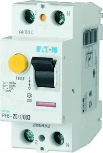 Eaton PF6-25/2/03-A noplūdes strāvas aizsargslēdzis 25A 30mA 2-polu 6kA