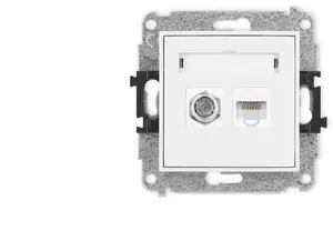 Механизм розетки Karlik ICON спутниковой типа F и компьютерной RJ45 кат. 5e 8-контактной, белый