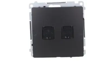 Двойная компьютерная розетка RJ45 категории 6 Kontakt-Simon Simon Basic с пылезащитной шторкой, черная BM62.01/49