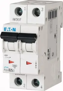 Автоматический выключатель Eaton PL6-D25/2 2P 25A характеристика D 6кА