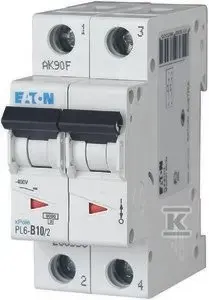 Автоматический выключатель Eaton PL6-D10/2, 2-полюсный, характеристика D, 10А, 6кА