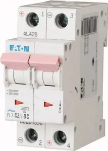 Автоматический выключатель Eaton PL7-C2/2-DC, 2-полюсный, характеристика C, 2A, 10кА, DC